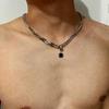 Hip-Hop Minimalist Black Square Stud Earrings & Women's Niche Titanium Steel Spliced Couple Pendant Necklace.