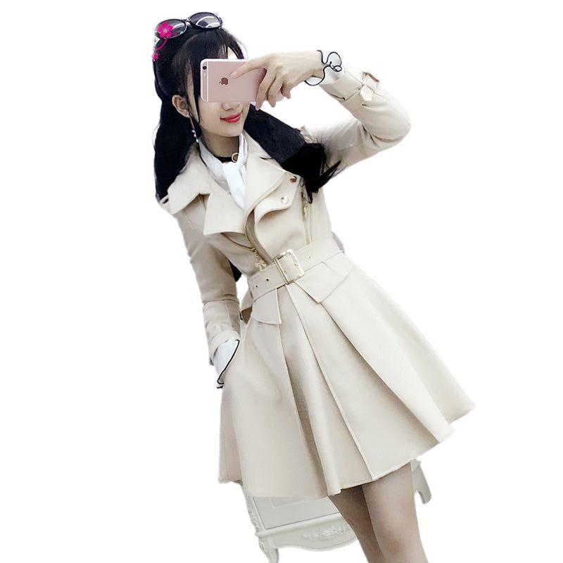 Women's Beige Fleece-Lined Trench Coat: British & Korean Style, Thickened, Long-Sleeved, Mid-Length, Autumn/Winter Warm & Stylish.