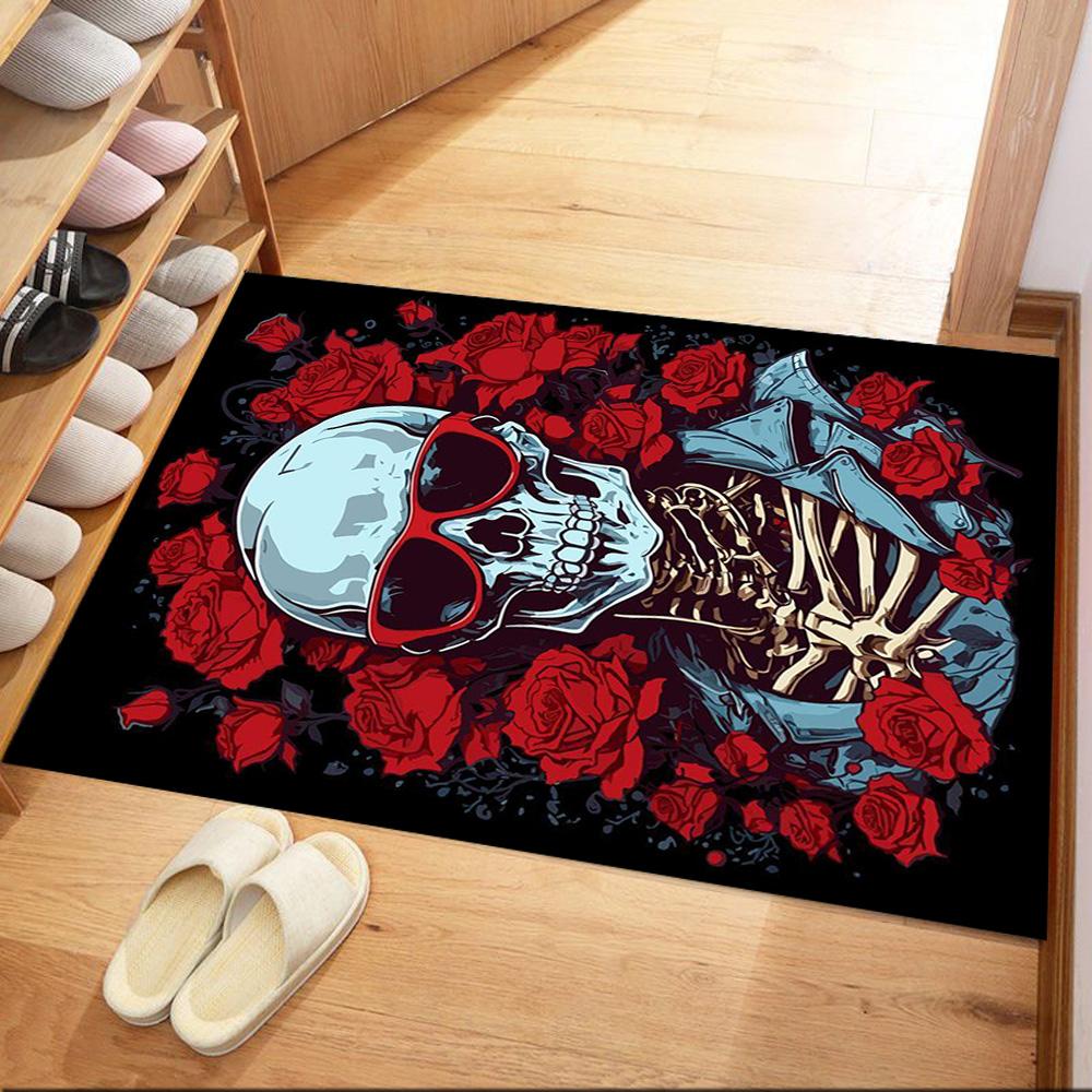 Eerie Skull In Flames Floor Mats for Living Room, Bedroom and Room Decoration Are Suitable for Gifts.
