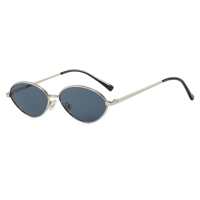 

Retro Cat eye Woman Sunglasses for Women Brand Design Oval Trending Sun glasses Shades Sunglass Men Metal Frame Vintage Eyewear as shown серебряный серый