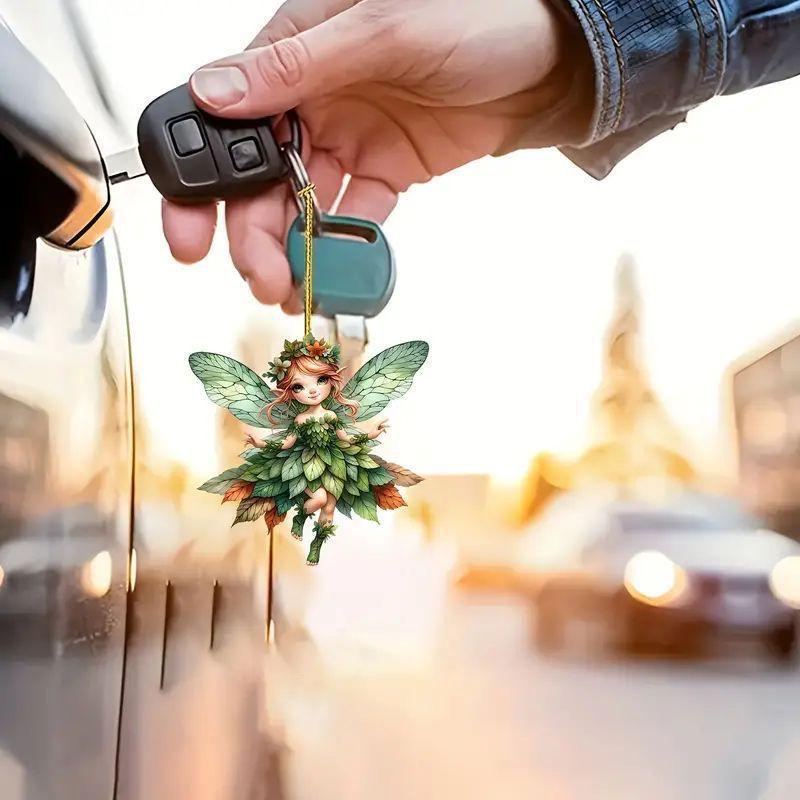Charming Green Fairy Pendant: Acrylic Rearview Mirror Ornament & Keychain