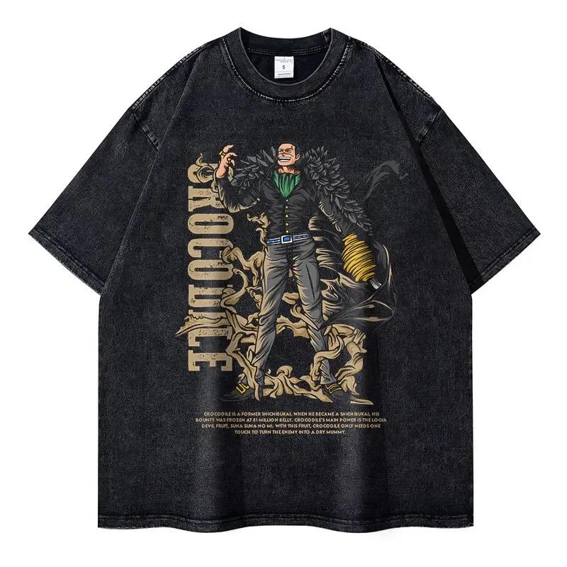 One Piece Roronoa Zoro Three Swords Printed Tshirt Mens and Womens Washed Tshirt High Quality Vintage Cotton Tshirt Tops