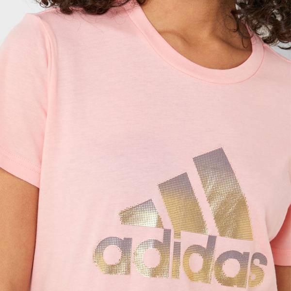 Adidas Alphabet Logo Print Sports Round Neck Short Sleeve T-Shirt Women Tops Pink FJ5013