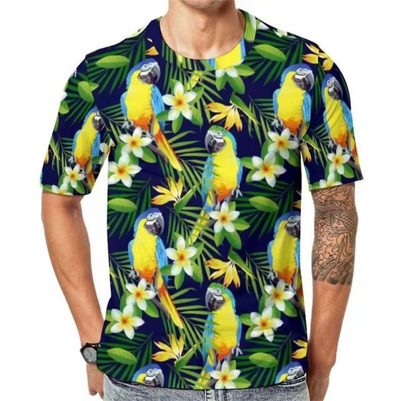 Interesting Parrot Pattern 3D Digital Printing Summer Round Neck Short Sleeved T-shirt Casual Fashion Trend Versatile Top