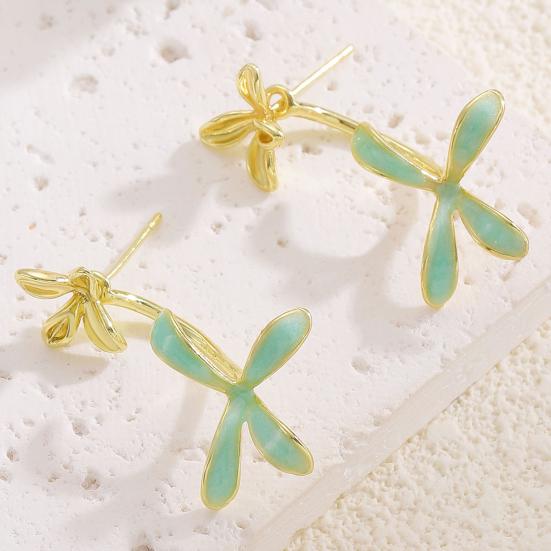 1 Paar Ohrstecker Doppellagig Dreidimensionales Blumen-Design Emaille Gardenienblütenform Ohrhänger für Damen Schmuckzubehör