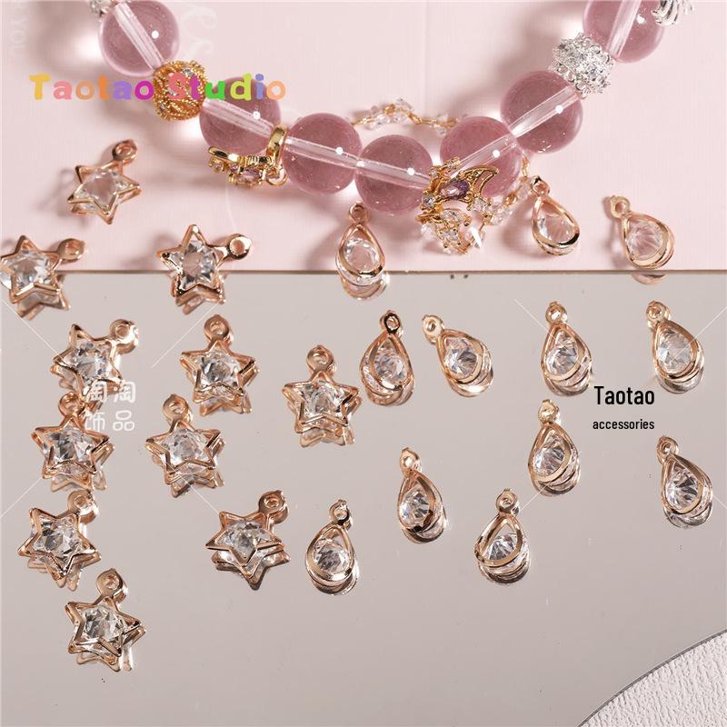 Dynamic Five-Pointed Star Pendant with Zirconia Water Drop, DIY Zircon Earrings, and Necklace Jewelry Accessories