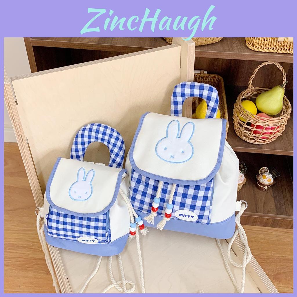 Cartoon Bunny Checkered Pattern Girl Mini Backpack With Nylon Material For Casual Day Use