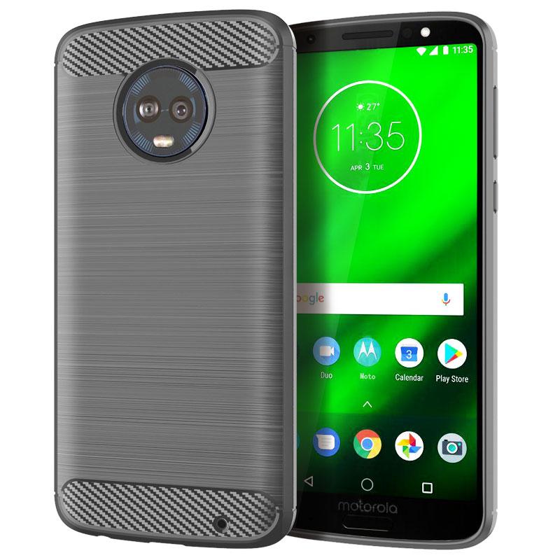 Stoßfestes Carbonfaser-Gehäuse für Moto G6 Plus G6+, gebürstete Textur, Gummi-Silikon-Gehäuse für Moto G6 Plus G6+, weiche Telefonabdeckung
