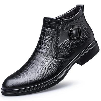 Winter Schwarze Chelsea Herren Stiefeletten Herren High-Top Pelz Seitlicher Reißverschluss Business Stiefel Echtes Leder Dicke Sohle Mode Cowboystiefel