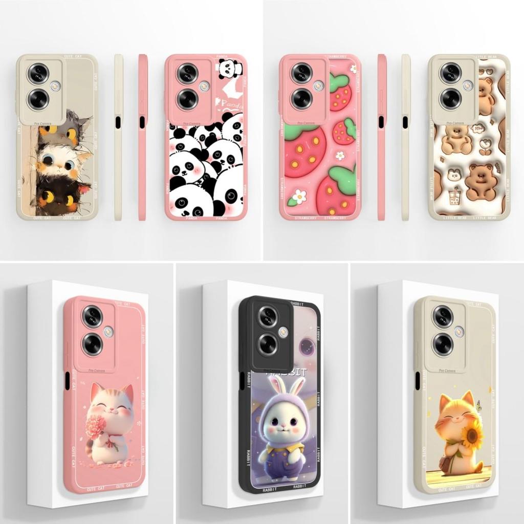 For OPPO A79 A77 A77s A78 A83 A91 A92 A93 A93s A94 A95 A96 4G 5G Phone Cases Lovely Panda Kitten Pattern Liquid Silicone Anti Slip Shell For OPPO Capa