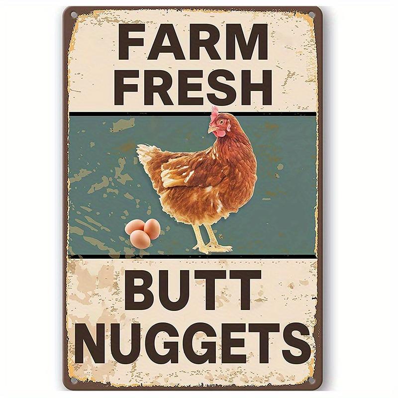 Humorous Rustic 12x8 Metal Farm Fresh Butt Nuggets Plaque - Vintage Chicken Coop Sign - Durable Tinplate Material for Kitchen