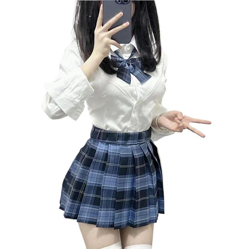 Autumn Slimming JK Uniform: Pleated Skirt & Long Sleeve Shirt Set for Women
