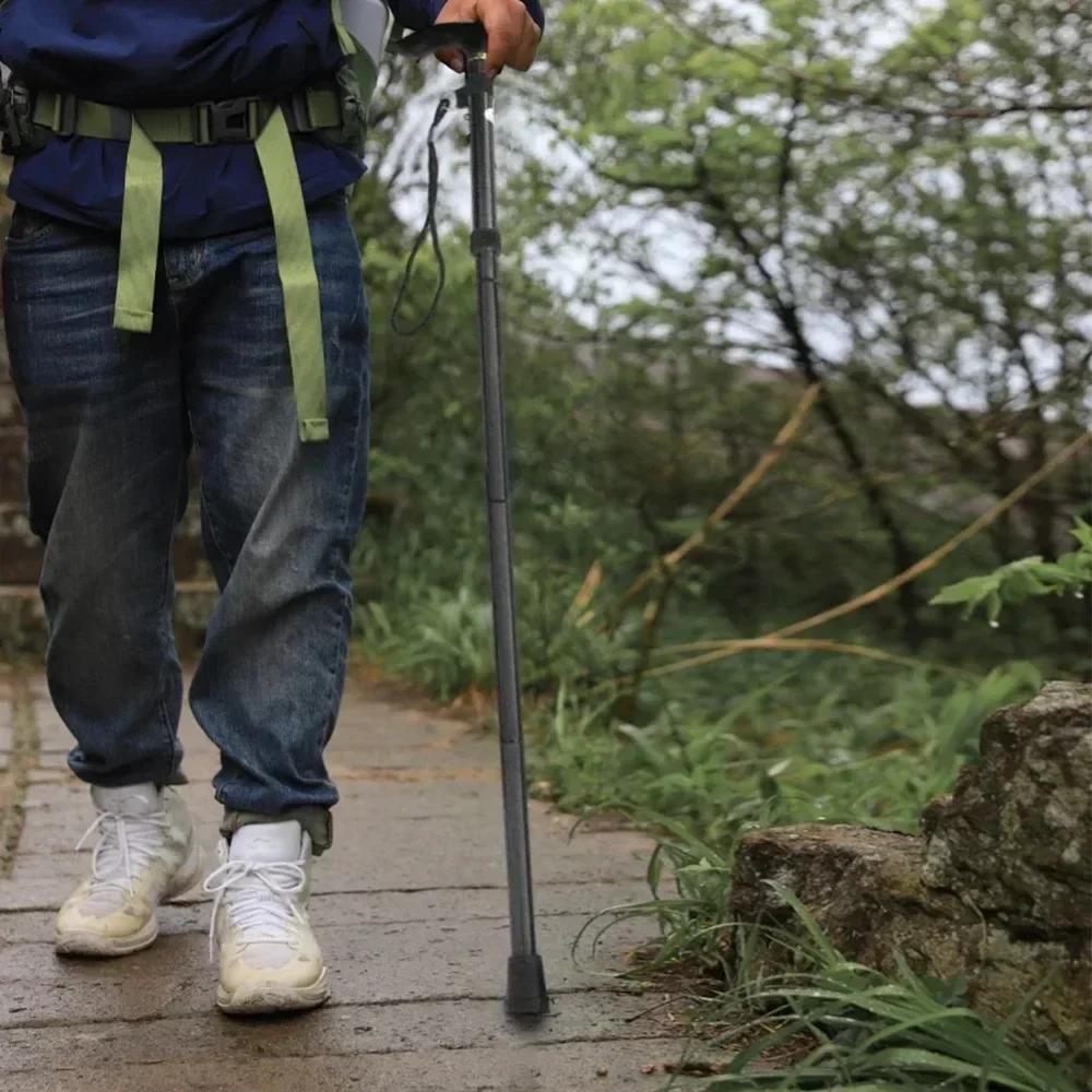Folding Walking Stick Aluminum Alloy Prevent Slip Lightweight 4 Section Adjustable Cane for Mountaineering Hiking
