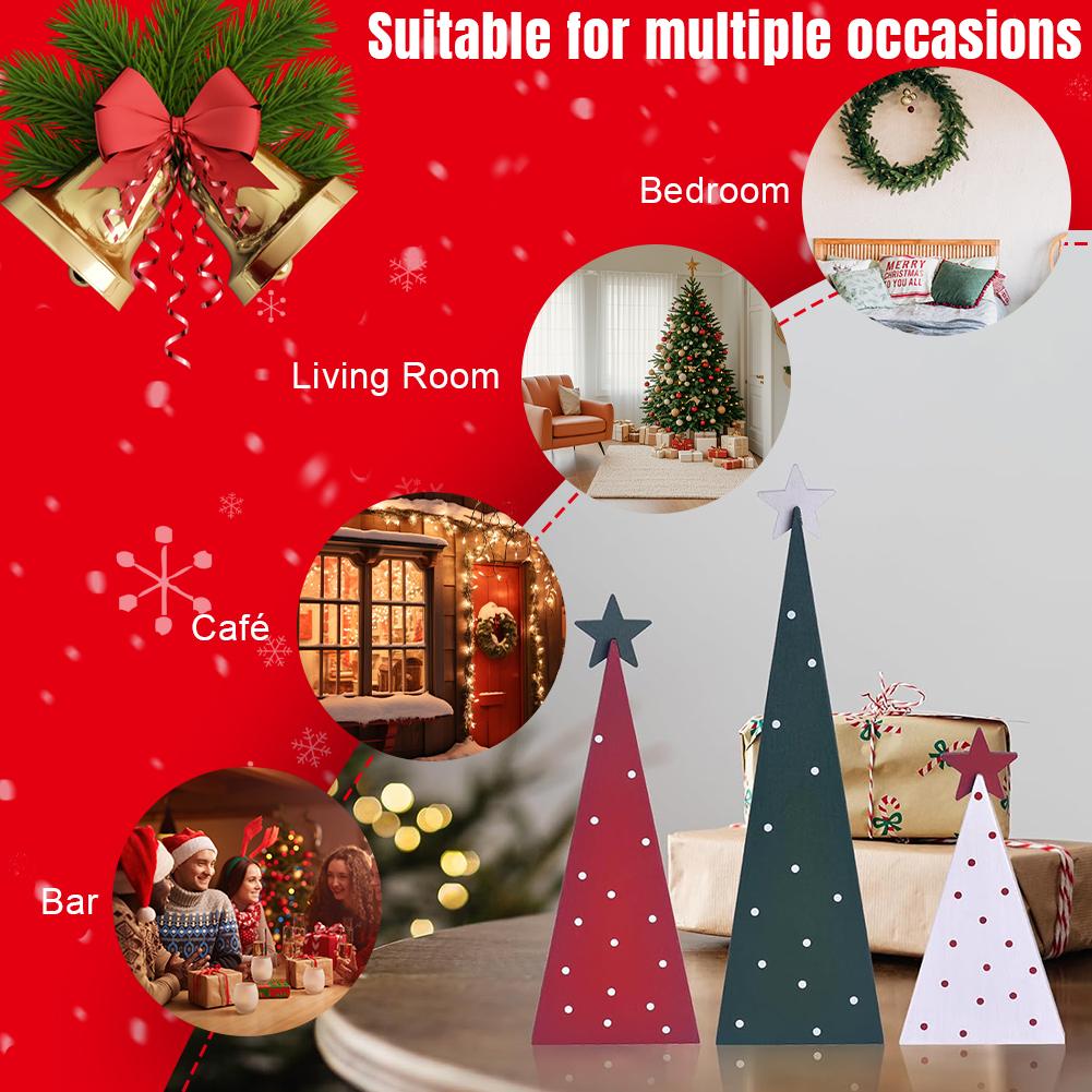 3PCS Wooden Christmas Tree Ornament Multi-Purpose Christmas Tree Wood Sign Desktop Vertical Tree Ornaments for Home Office Decor