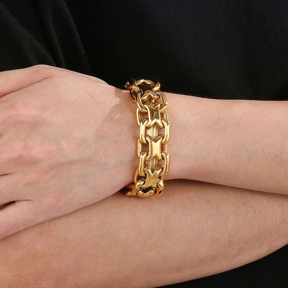 Gold Color 316L Stainless Steel Man Bracelet 20MM Wide 23.5CM Long Horsewhip Style Link Chain Men's Bracelets Jewelry Accessory