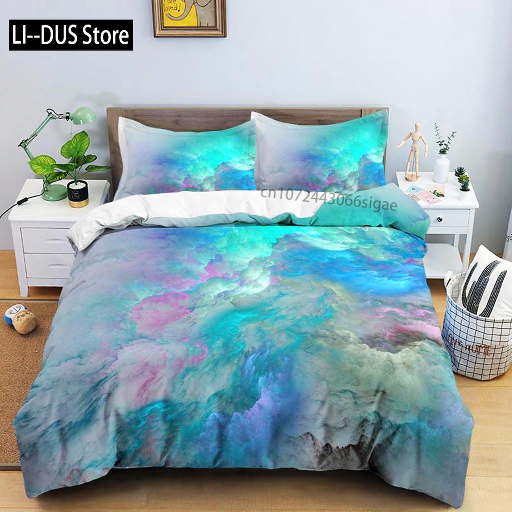 Comforter Colorful Cloud Polyester Orange Yellow Purple Cloud Sky For Teens Girls Abstract Theme Soft Bedding Set