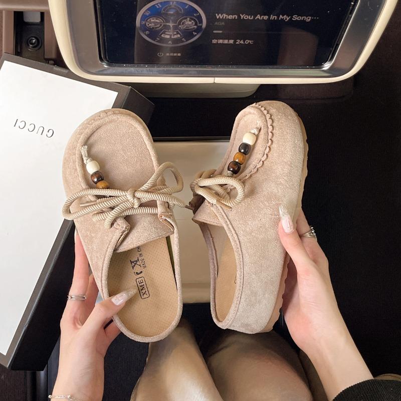 Fashion Women Baotou Half Slippers Retro Faux Suede Casual Slipper Outdoor Non Slip Platform Slides Height-increasing Slippers for Women