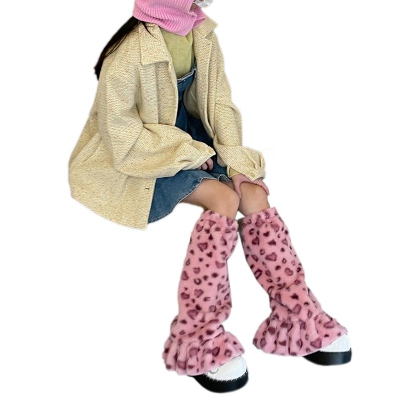 Leopard Leg Warmers Japanese JK Lolita Socks Fur Sets Ankle Winter Leg Warmers