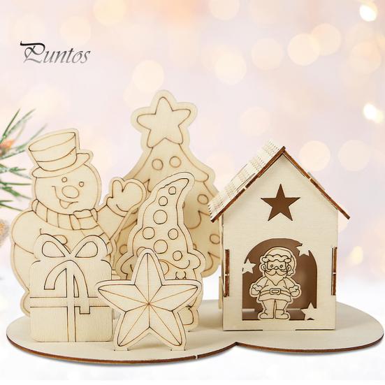Dřevěný dům Puzzle Block Vánoční Stavebnice Ornament Kit Vánoční dekorace na plochu Vzdělávací kutilské řemeslo pro děti a dospělé