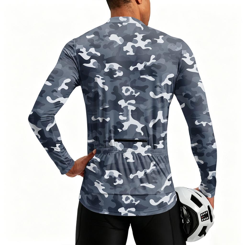 Men's Crew Neck Printed Zipper Breathable Quick Dry Long Sleeve Cycling Jersey for Outdoor Sports Activities