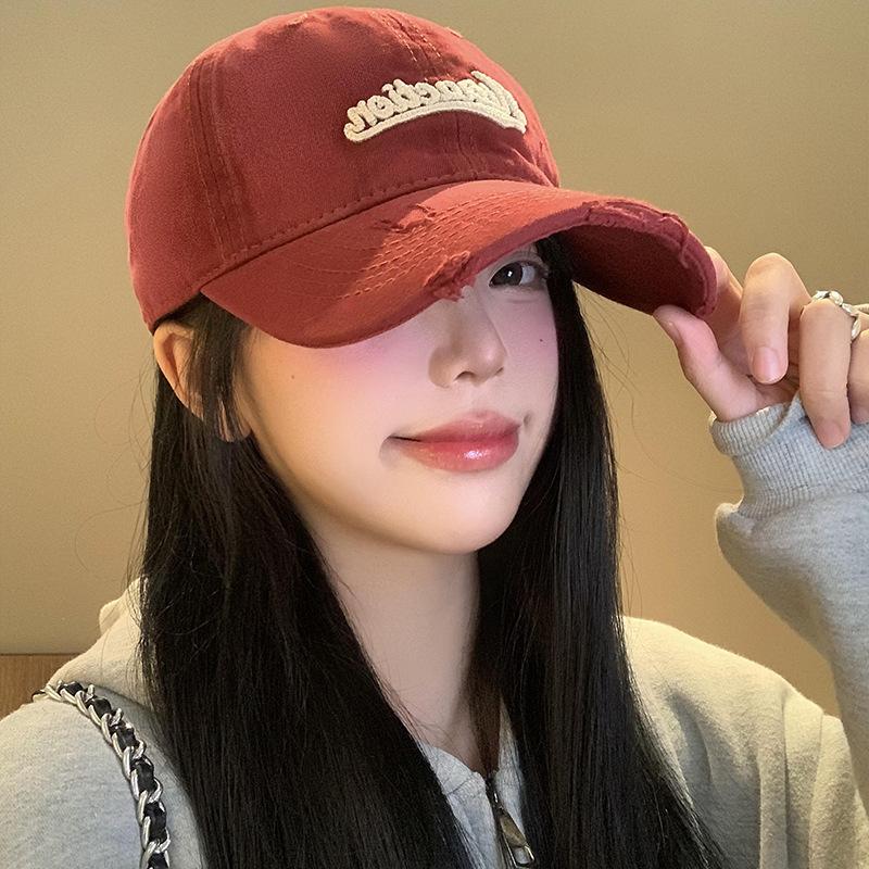 Retro Old Ripped Baseball Cap Women's Wide Brim Soft Top Cap Big