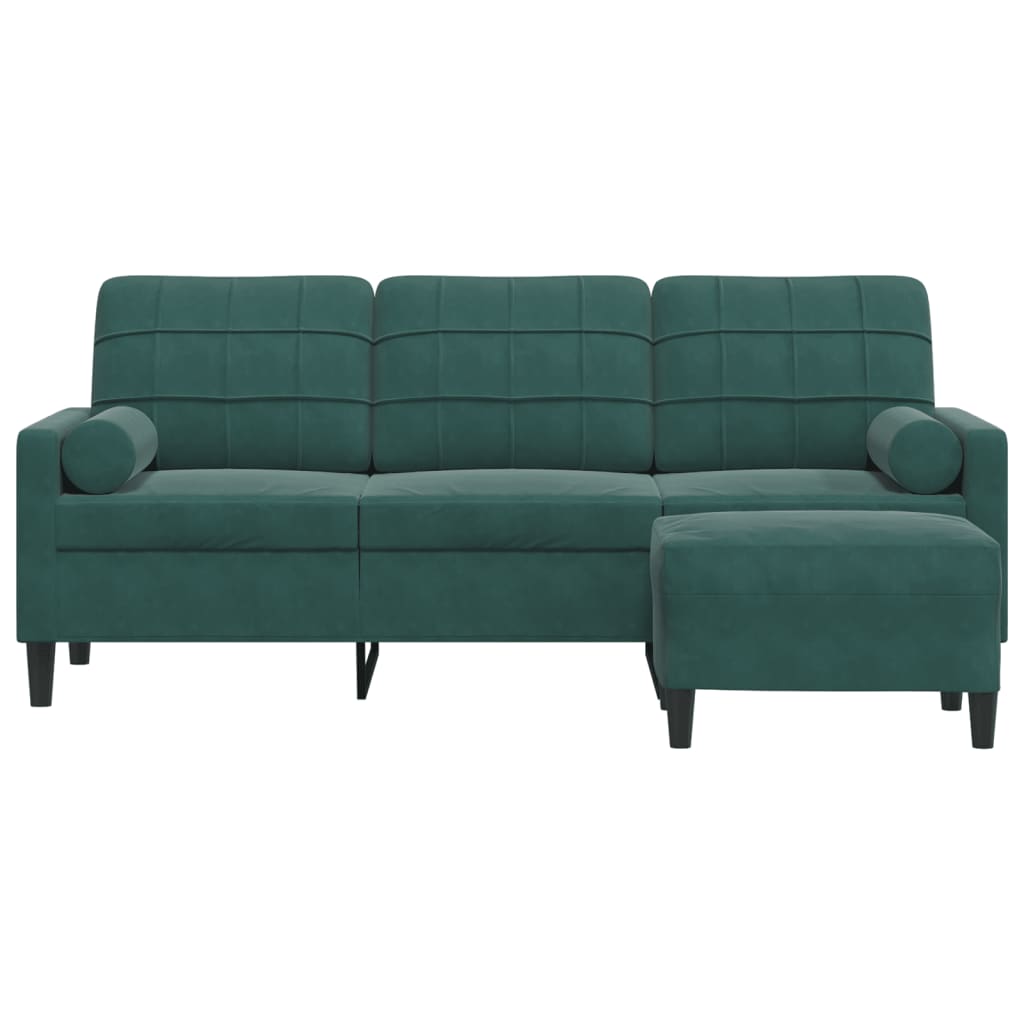 Vidaxl 3-Seater Sofa with Footstool, Dark Green, 180 Cm, Velvet