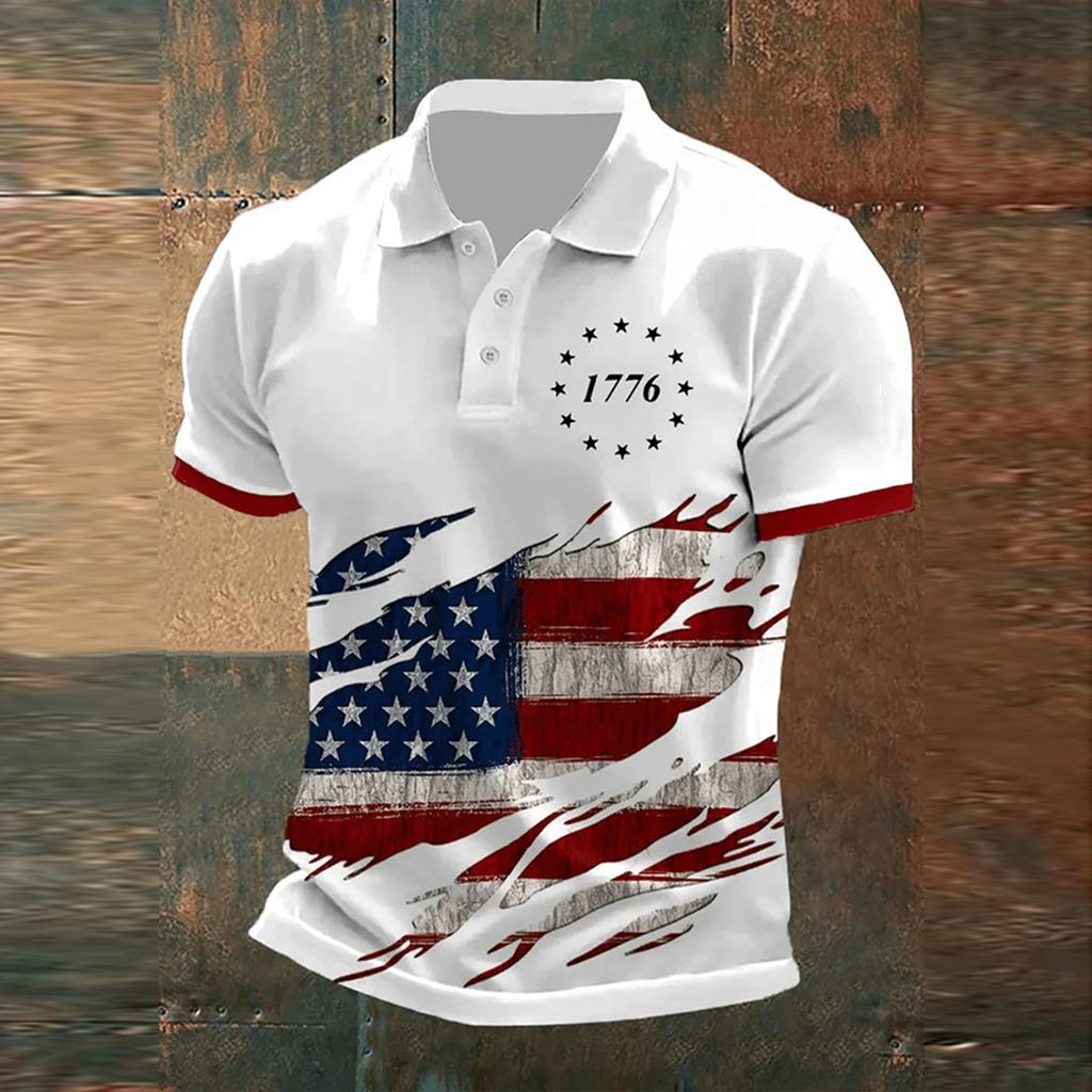 Men's Loose And Casual Flag-print T-shirt, Short Sleeve Shirt