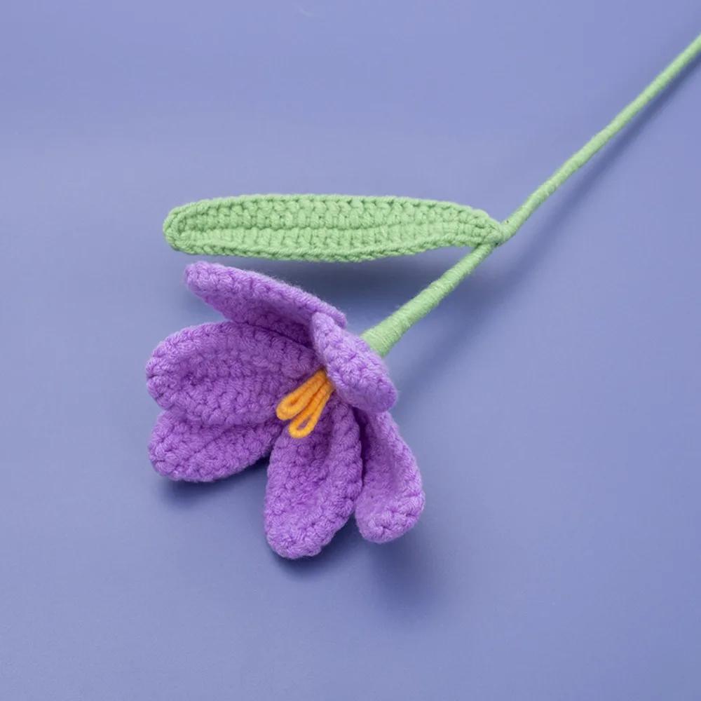 Handmade Simulation Tulip Yarn Creative Knitted With Stem Leaf Knitted Bouquet Handcrafted Crochet Yarn Floral Crochet Flower фиолетовый