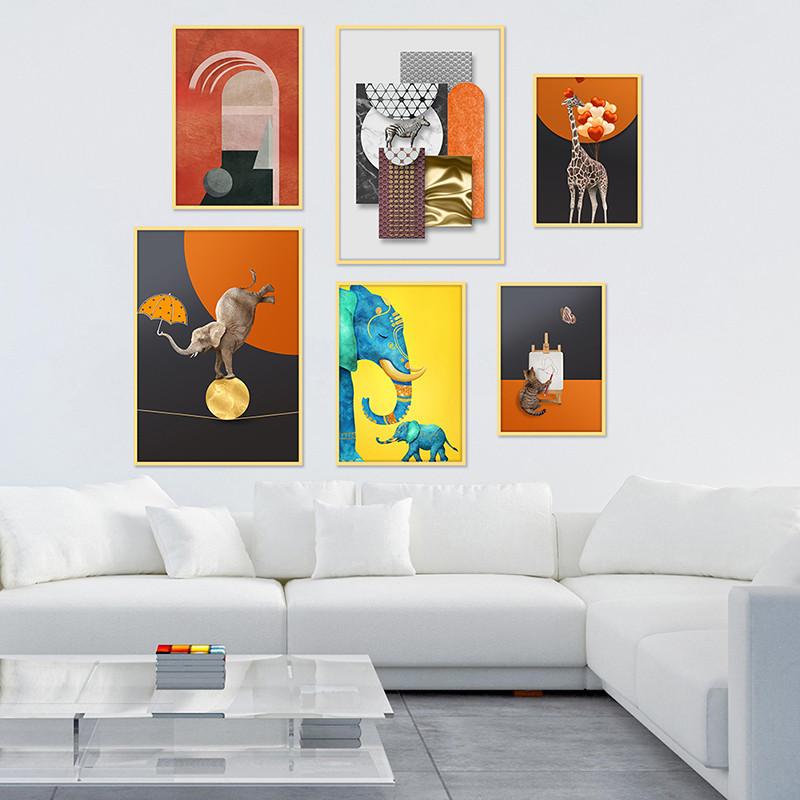 Animals Art Abstract Giraffe,Elephant,Zebra,Cat Poster Decor Poster Canvas Painting Wall Pictures Home Decor