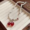 Pendant Cherry Necklace Heart Crystal Ear Studs Exquisite Cherry Jewelry Set  Gift