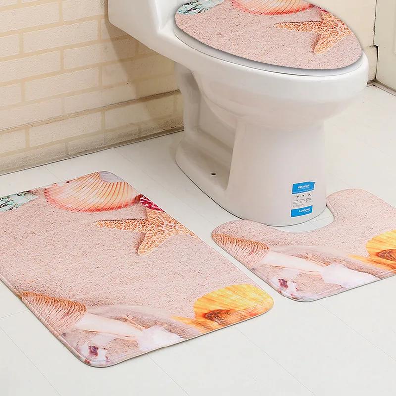 3D Ocean Seabed Animals Toilet Cover Bath Mat Sets Fish Dolphin Printed Bathroom Curtain Set Waterproof Fabric Shower Curtains