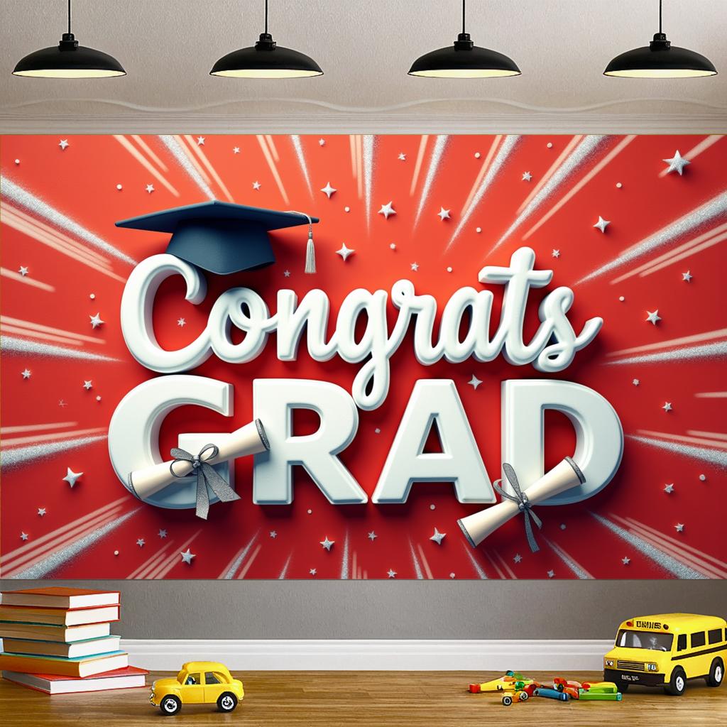 Grad Party Banner Sparkle Accents Party Backdrop Event Decoration Decorative Design Graduation Cap Banner For Indoor Decoration