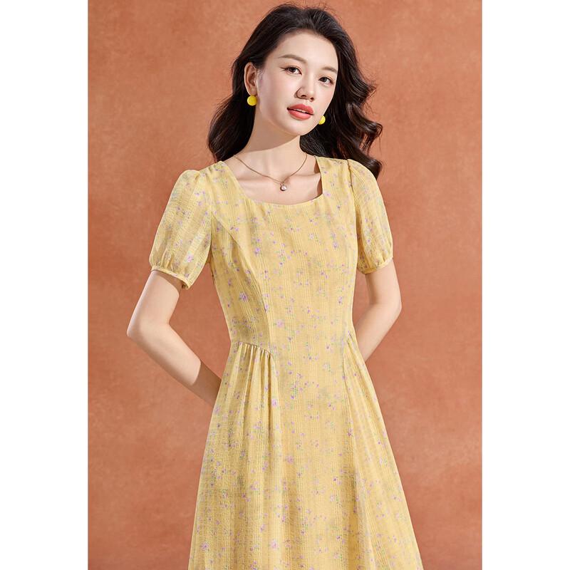 Melanie French Floral Pleated Square Neck Summer Maxi Dress