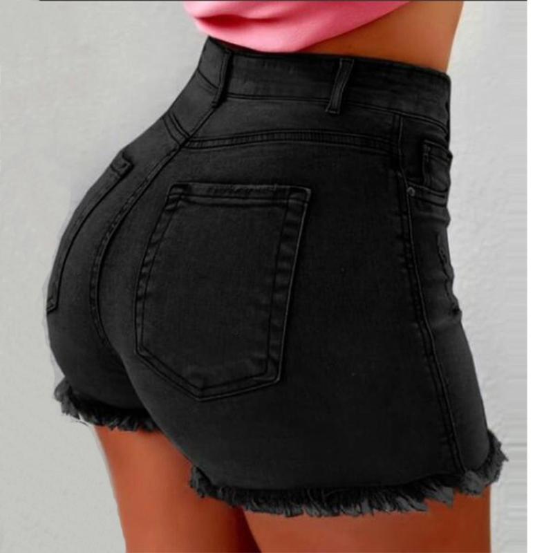 Hot-selling Women's Denim Shorts with Fringe Ripped High-waist Jeans Pants