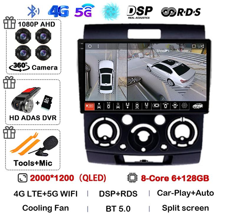 Android 14 Car Radio Stereo for Ford Everest Ranger Mazda BT50 BT-50 2006 2007 2008 2009 2010 2011 Multimedia Player Head Unit