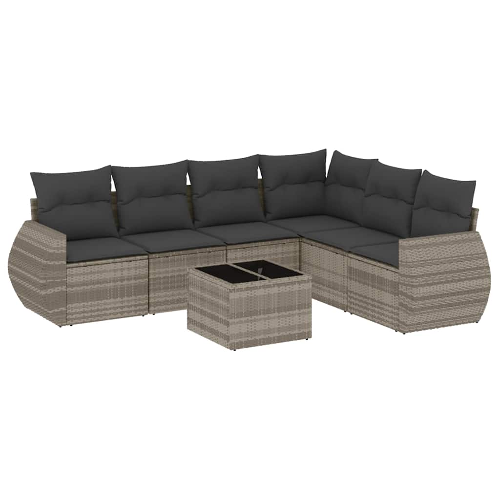 7 piece Garden Sofa Set with Cushions Light Grey Poly Rattan