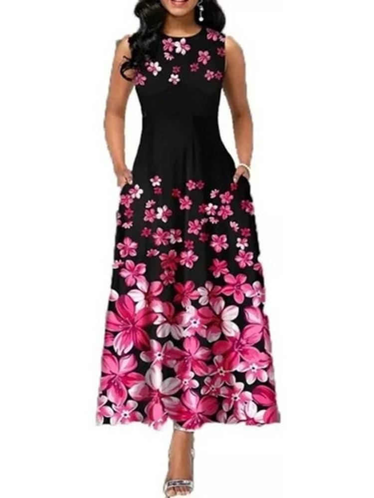Women Summer Sleeveless V Neck Printed Maxi Dress S