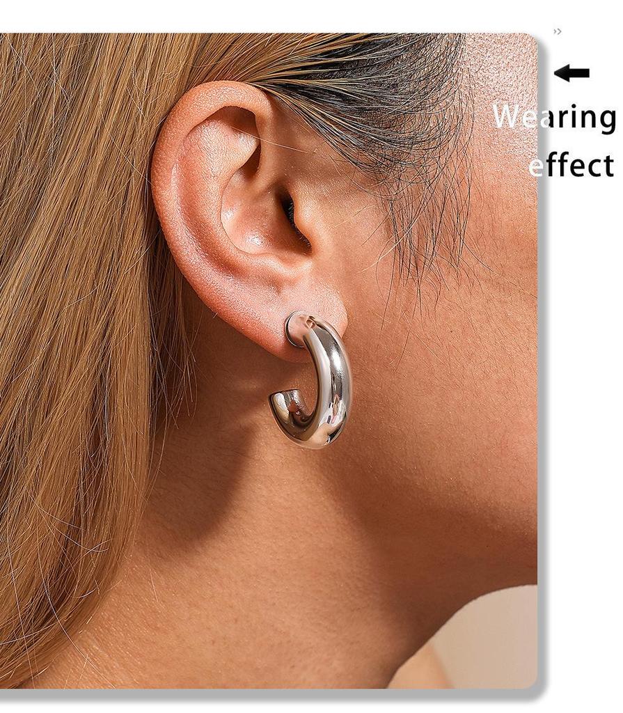 Qiong Yao 18K Gold-Plated C-Shaped Steel Bead Earrings for Women – Autumn/Winter Fashion Accessories