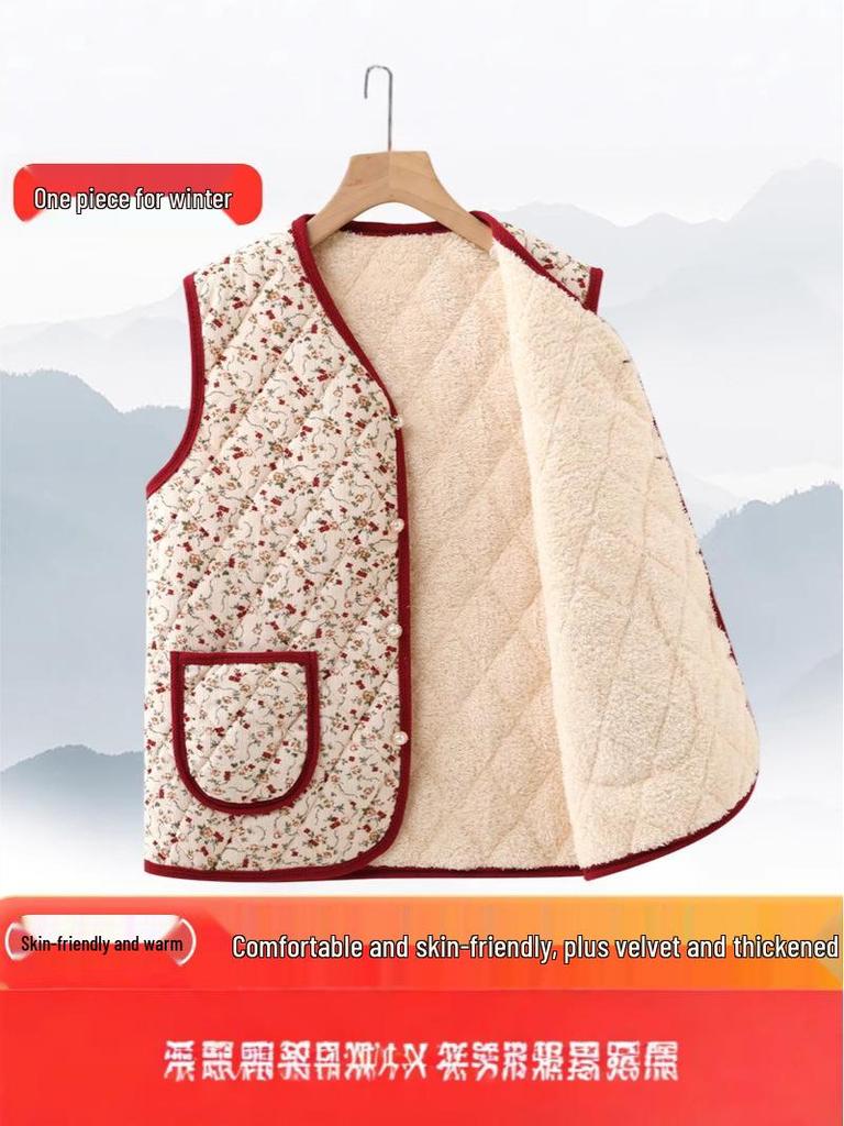 Elegante Herbst/Winter Samtweste für Frauen mittleren Alters - Warm, stilvoll, Oberbekleidung mit Blumendruck.