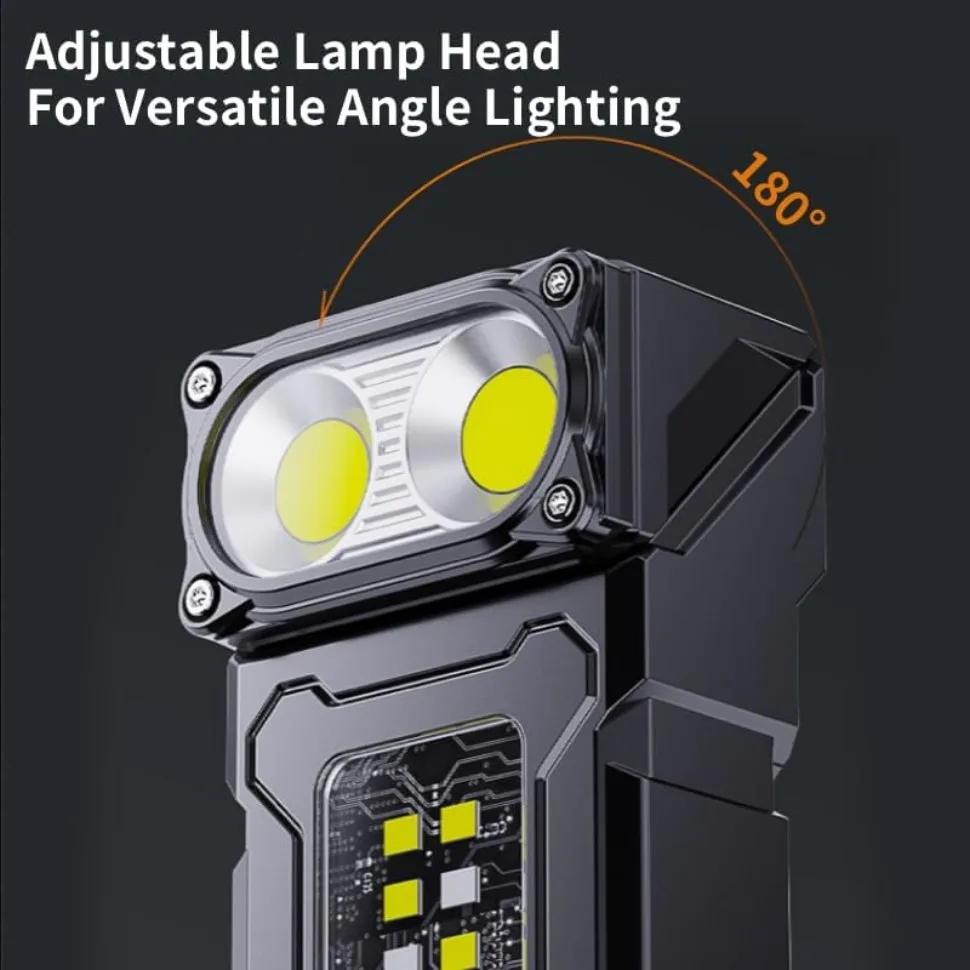 Rotatable Flashlight Magnetic Multi-Angle USB Rechargeable Mini Torch Portable LED Work Light with Cap Clip for EDC Camping Outdoor Use