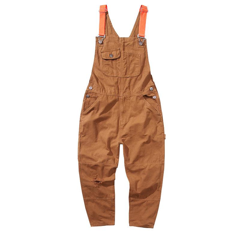 Men's Ripped Retro Denim Jumpsuit: Loose, Trending, and Versatile Casual Overalls.