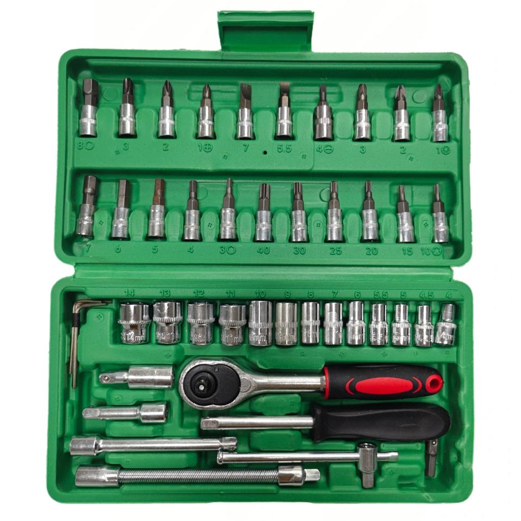 46PCS Ratchet & Socket Set with Quick Release Handle, 1/4" Drive, Perfect for Motorcycle/Bicycle Maintenance -001