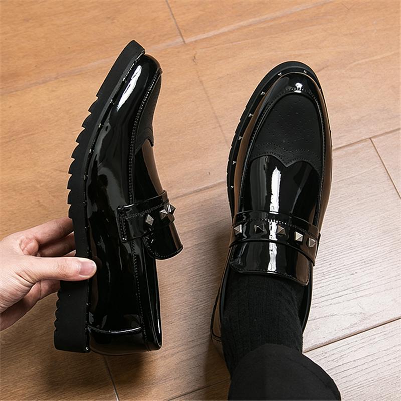 Fashion New Thick-soled Patent Leather Casual Shoes for Men Patchwork Loafter Formal Wedding Dress Homecoming Retro Footwear