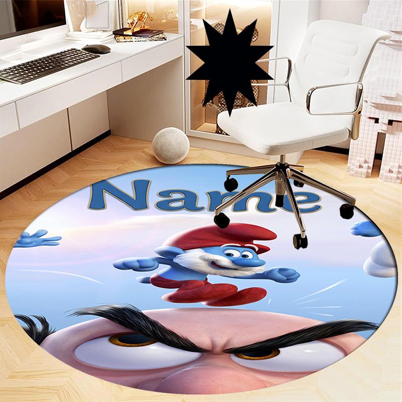 Custom Name The Smurfs Printed Round Rug Carpet Chair Rug Area Rug Entryway Doormats,for Office Chair Living Room Bedroom Kitchen Room.