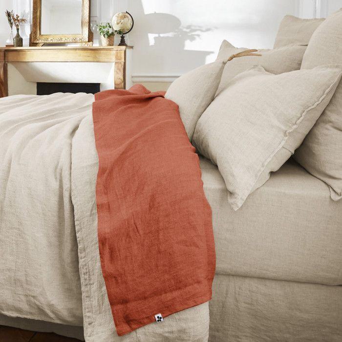 Drap plat "Soline" toutes dimensions Lin lavé - Soline Paprika - 270 x 300 cm pour lit King size