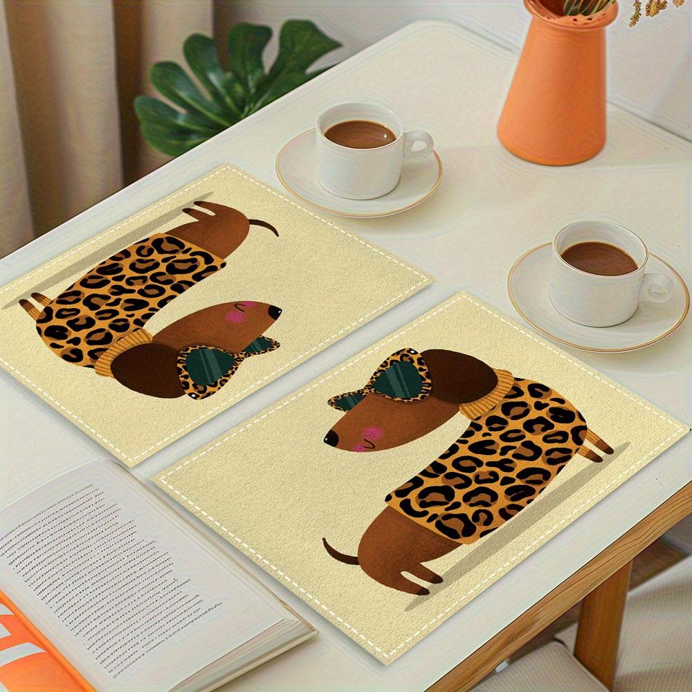 1set/8pc/4pcs/6pcs Cartoon Dachshund Placemat Set Cute Dog Print Table Mats Kids Dining Room Home Decor