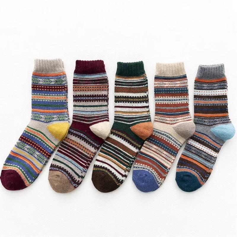 5 Pairs Women's Striped Pattern Thermal Thick Crew Socks