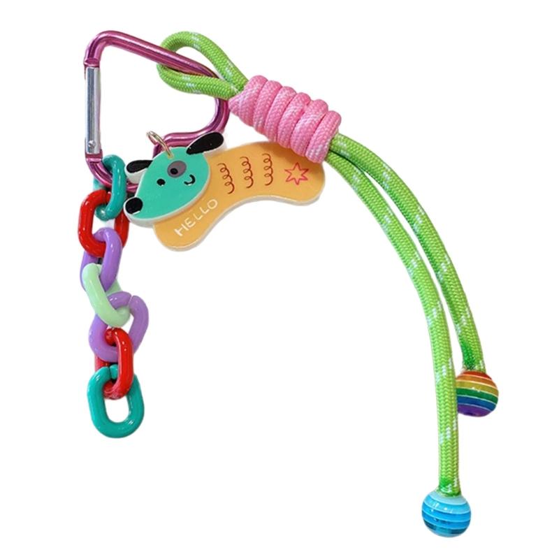 

Acrylic Dancing Bear Charm with Colorful Chain Colorful Love Heart Buckle and Nylon Rope Bag Pendant Car Decoration