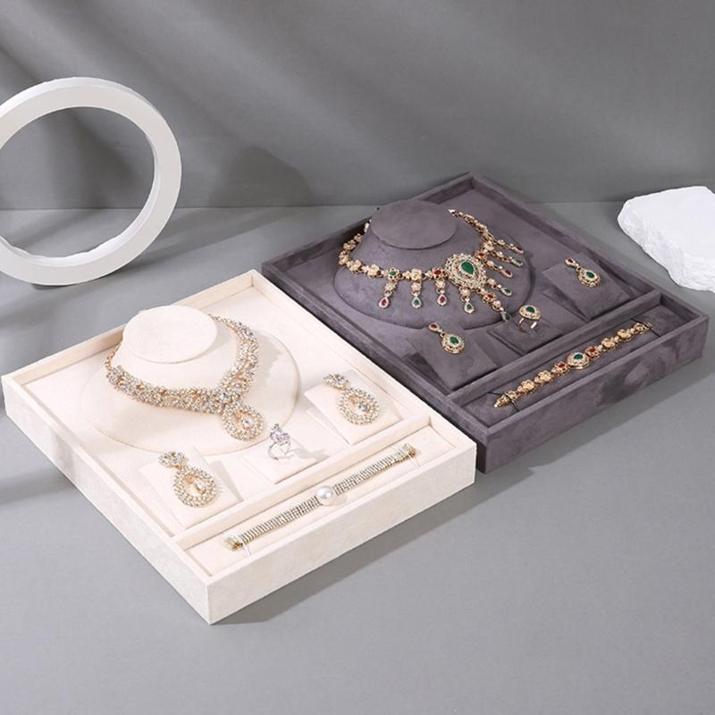 Elegant Velvets Jewelry Display Tray Storage Board for Bracelets Necklaces and Earrings Accessories Organization Tool