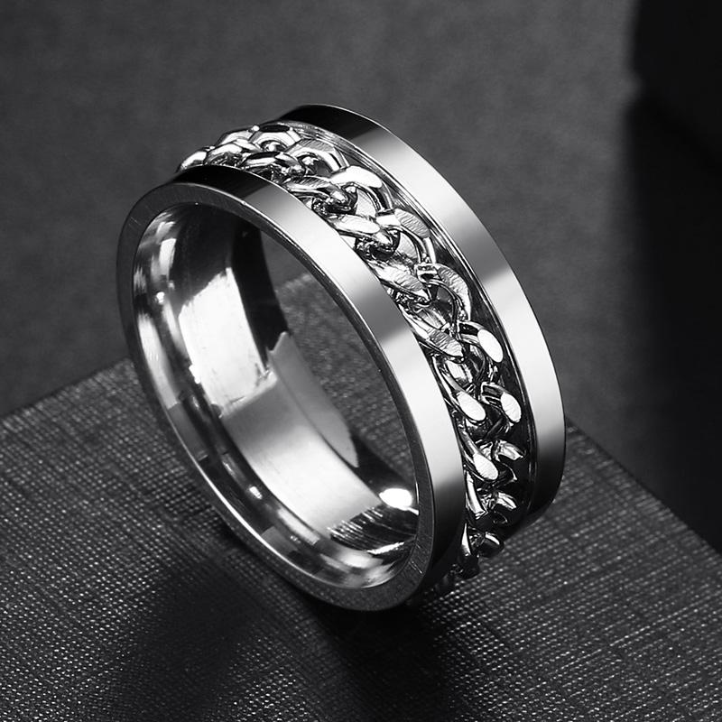Spin Rotating Anxiety Fidget Titanium Rings For Men Colorful Stainless Steel Chain Finger Men Ring Punk Rock Hippie Accessory